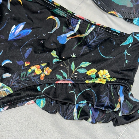 SOLD Women’s L Two Piece Bathing Suit Lunar Moth Mushrooms Padded Ruffle Accents - Picture 6 of 11